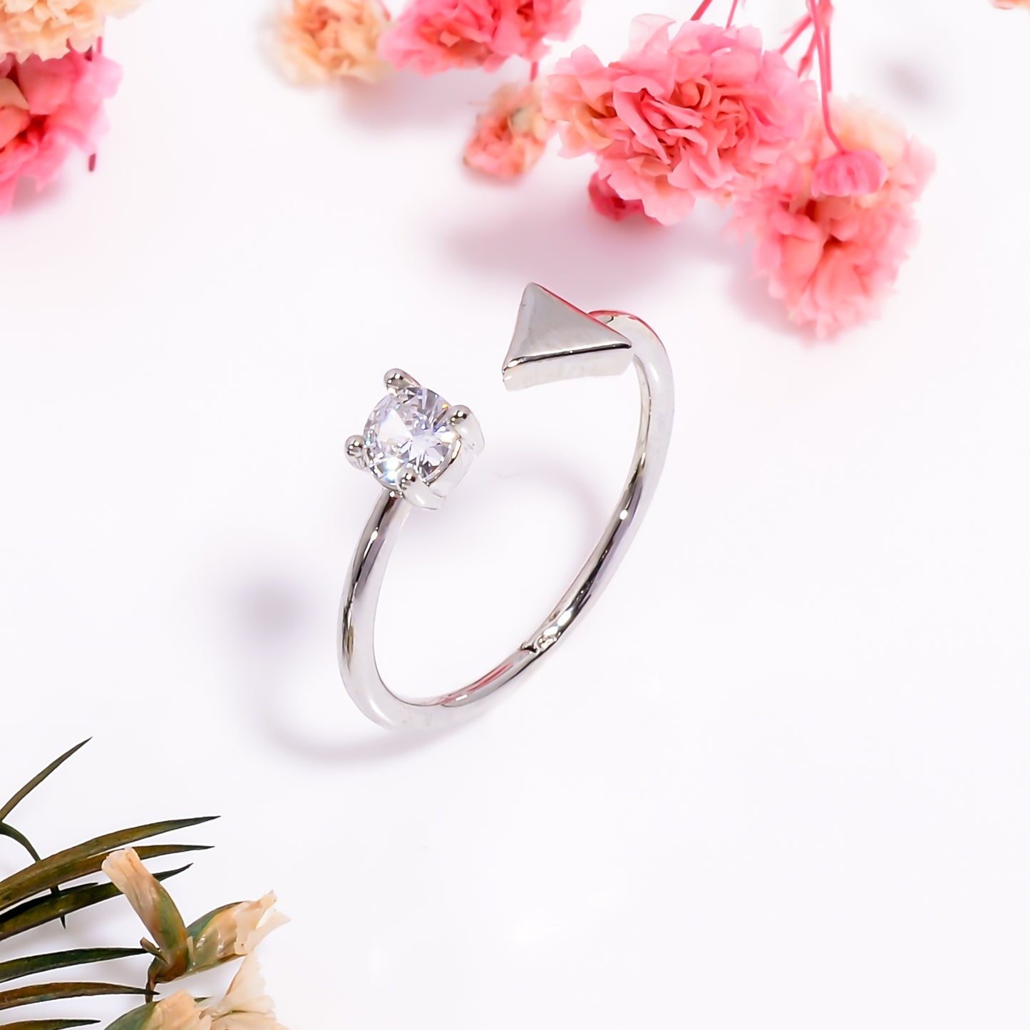 Adjustable Arrow & Stone Open Ring | Minimalist Silver Tone Ring | Dainty Promise Ring for Women | Modern Stackable Jewelry Gift for Her