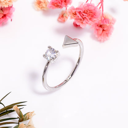 Adjustable Arrow & Stone Open Ring | Minimalist Silver Tone Ring | Dainty Promise Ring for Women | Modern Stackable Jewelry Gift for Her