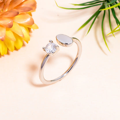 Oval & Cubic Zirconia Adjustable Open Ring – Minimalist Silver Tone Promise Ring | Dainty Everyday Jewelry Gift for Her