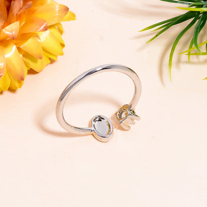 Oval & Cubic Zirconia Adjustable Open Ring – Minimalist Silver Tone Promise Ring | Dainty Everyday Jewelry Gift for Her
