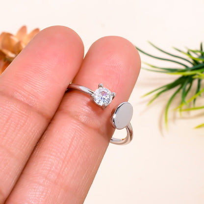 Oval & Cubic Zirconia Adjustable Open Ring – Minimalist Silver Tone Promise Ring | Dainty Everyday Jewelry Gift for Her