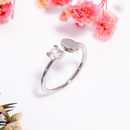 Oval & Cubic Zirconia Adjustable Open Ring – Minimalist Silver Tone Promise Ring | Dainty Everyday Jewelry Gift for Her