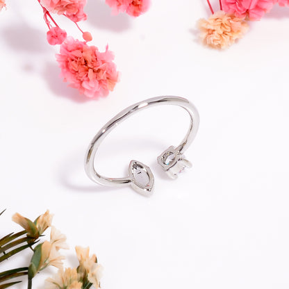 Open Band Women Ring - Adjustable Cubic Zirconia Open Ring - Minimalist Silver Tone Ring - Dainty Nature Inspired Jewelry - Gift for Her
