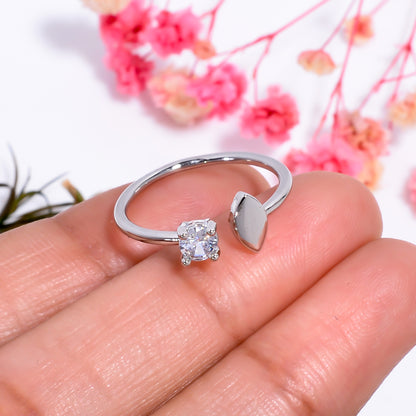 Open Band Women Ring - Adjustable Cubic Zirconia Open Ring - Minimalist Silver Tone Ring - Dainty Nature Inspired Jewelry - Gift for Her