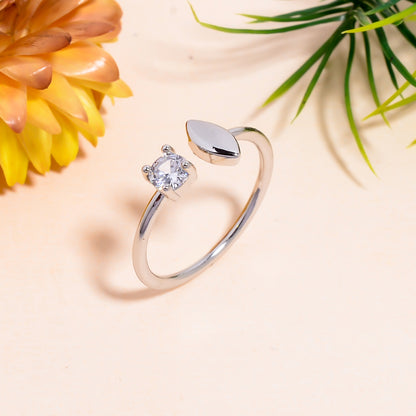 Open Band Women Ring - Adjustable Cubic Zirconia Open Ring - Minimalist Silver Tone Ring - Dainty Nature Inspired Jewelry - Gift for Her