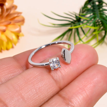 Open Band Women Ring - Adjustable Cubic Zirconia Open Ring - Minimalist Silver Tone Ring - Dainty Nature Inspired Jewelry - Gift for Her