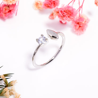 Open Band Women Ring - Adjustable Cubic Zirconia Open Ring - Minimalist Silver Tone Ring - Dainty Nature Inspired Jewelry - Gift for Her