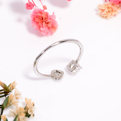 Heart & Solitaire Open Adjustable Ring – Elegant Minimalist Promise Ring for Women | Dainty Love Gift Jewelry