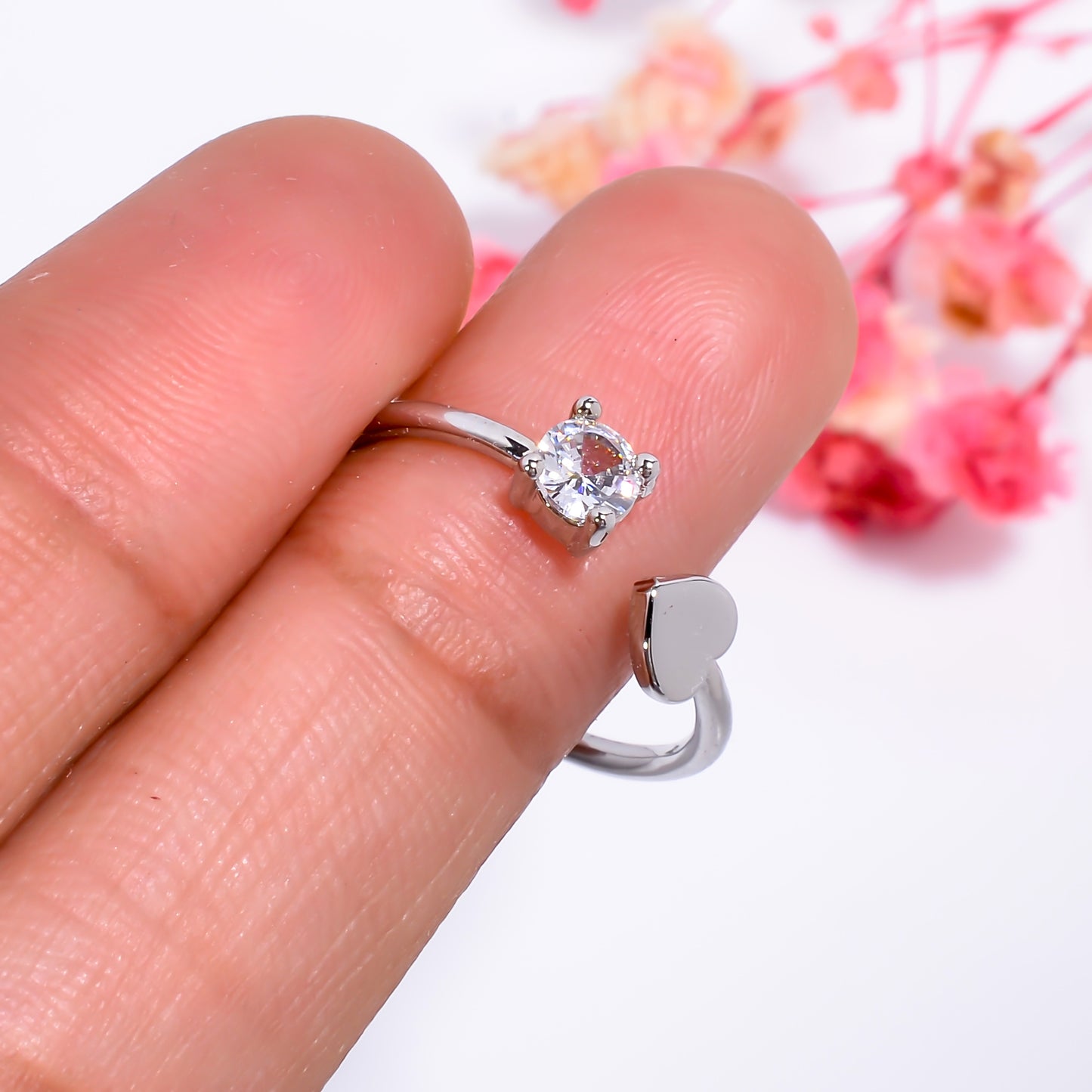 Heart & Solitaire Open Adjustable Ring – Elegant Minimalist Promise Ring for Women | Dainty Love Gift Jewelry