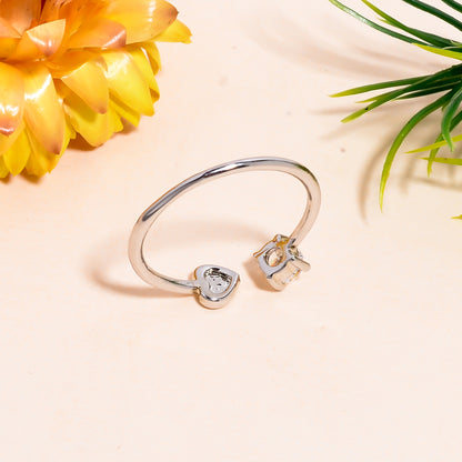 Heart & Solitaire Open Adjustable Ring – Elegant Minimalist Promise Ring for Women | Dainty Love Gift Jewelry