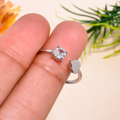 Heart & Solitaire Open Adjustable Ring – Elegant Minimalist Promise Ring for Women | Dainty Love Gift Jewelry