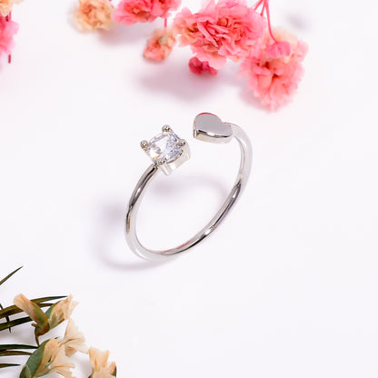 Heart & Solitaire Open Adjustable Ring – Elegant Minimalist Promise Ring for Women | Dainty Love Gift Jewelry