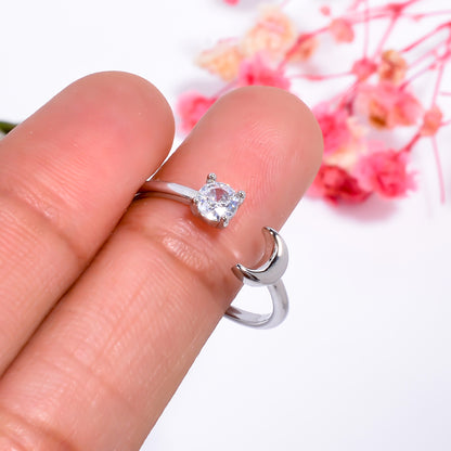 Moon & Solitaire Open Adjustable Ring – Celestial Minimalist Jewelry for Women | Dainty Silver Promise Ring Gift