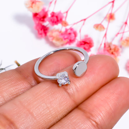 Gold Trove Adjustable Solitaire Round Open Ring for Women, Minimal Silver Band with Polished Circle Design, Elegant Everyday Jewelry Gift