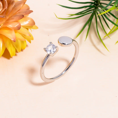 Gold Trove Adjustable Solitaire Round Open Ring for Women, Minimal Silver Band with Polished Circle Design, Elegant Everyday Jewelry Gift
