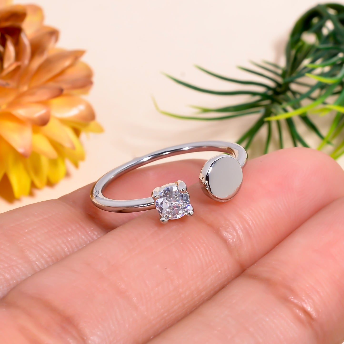 Gold Trove Adjustable Solitaire Round Open Ring for Women, Minimal Silver Band with Polished Circle Design, Elegant Everyday Jewelry Gift