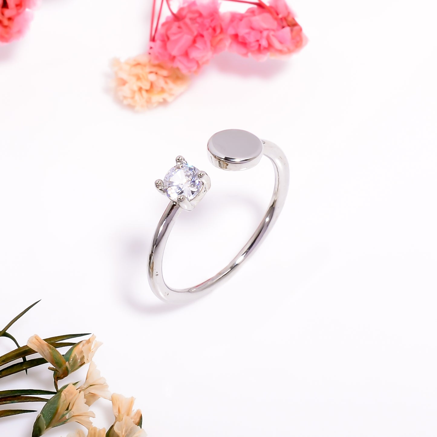 Gold Trove Adjustable Solitaire Round Open Ring for Women, Minimal Silver Band with Polished Circle Design, Elegant Everyday Jewelry Gift