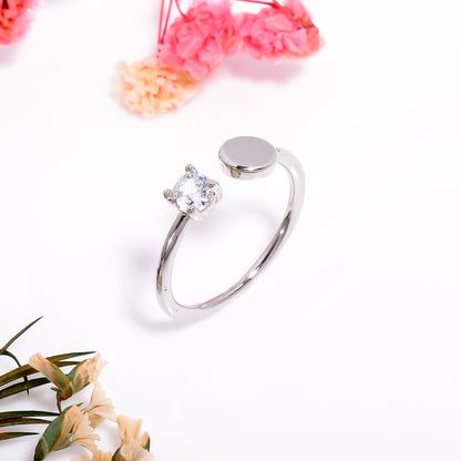 Gold Trove Adjustable Solitaire Round Open Ring for Women, Minimal Silver Band with Polished Circle Design, Elegant Everyday Jewelry Gift