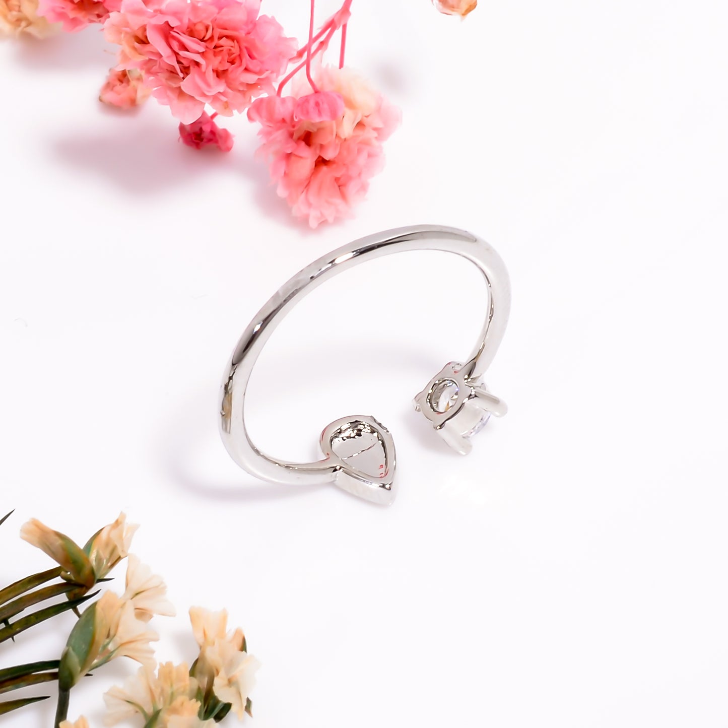 Teardrop & Solitaire Open Adjustable Ring for Women, Minimalist Silver Tone Ring, Dainty Everyday Jewelry Gift, Adjustable Promise Ring