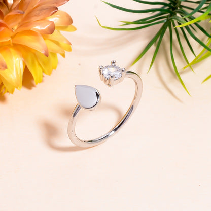 Teardrop & Solitaire Open Adjustable Ring for Women, Minimalist Silver Tone Ring, Dainty Everyday Jewelry Gift, Adjustable Promise Ring