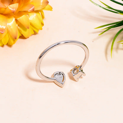 Teardrop & Solitaire Open Adjustable Ring for Women, Minimalist Silver Tone Ring, Dainty Everyday Jewelry Gift, Adjustable Promise Ring