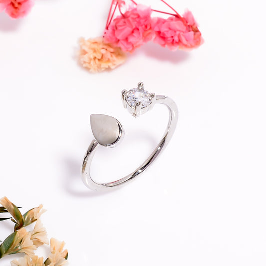 Teardrop & Solitaire Open Adjustable Ring for Women, Minimalist Silver Tone Ring, Dainty Everyday Jewelry Gift, Adjustable Promise Ring