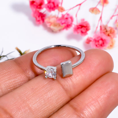 Rectangle & Solitaire Open Adjustable Ring for Women, Minimalist Silver Tone Ring, Modern Dainty Jewelry Gift, Adjustable Promise Ring