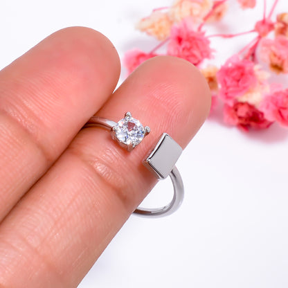 Rectangle & Solitaire Open Adjustable Ring for Women, Minimalist Silver Tone Ring, Modern Dainty Jewelry Gift, Adjustable Promise Ring