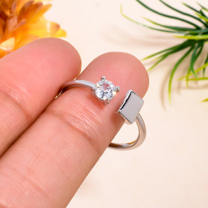 Rectangle & Solitaire Open Adjustable Ring for Women, Minimalist Silver Tone Ring, Modern Dainty Jewelry Gift, Adjustable Promise Ring