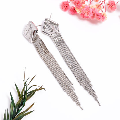 Silver Plated Tassel Earrings, Multi Strand Chain Chain Dangle Earrings, Statment Jewelry, Bridesmaid Earrings, Gift for Her