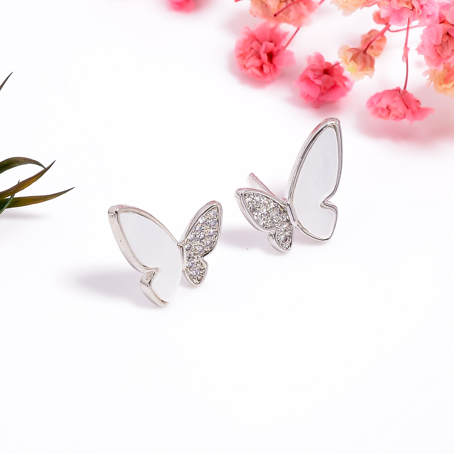 CZ Studded Butterfly Shaped Studs, Silver Butterfly Earrings, Enchanted Wings Stud Earrings, Rose Gold Earrings, Gift for Women & Girls