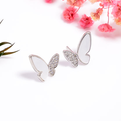 CZ Studded Butterfly Shaped Studs, Silver Butterfly Earrings, Enchanted Wings Stud Earrings, Rose Gold Earrings, Gift for Women & Girls