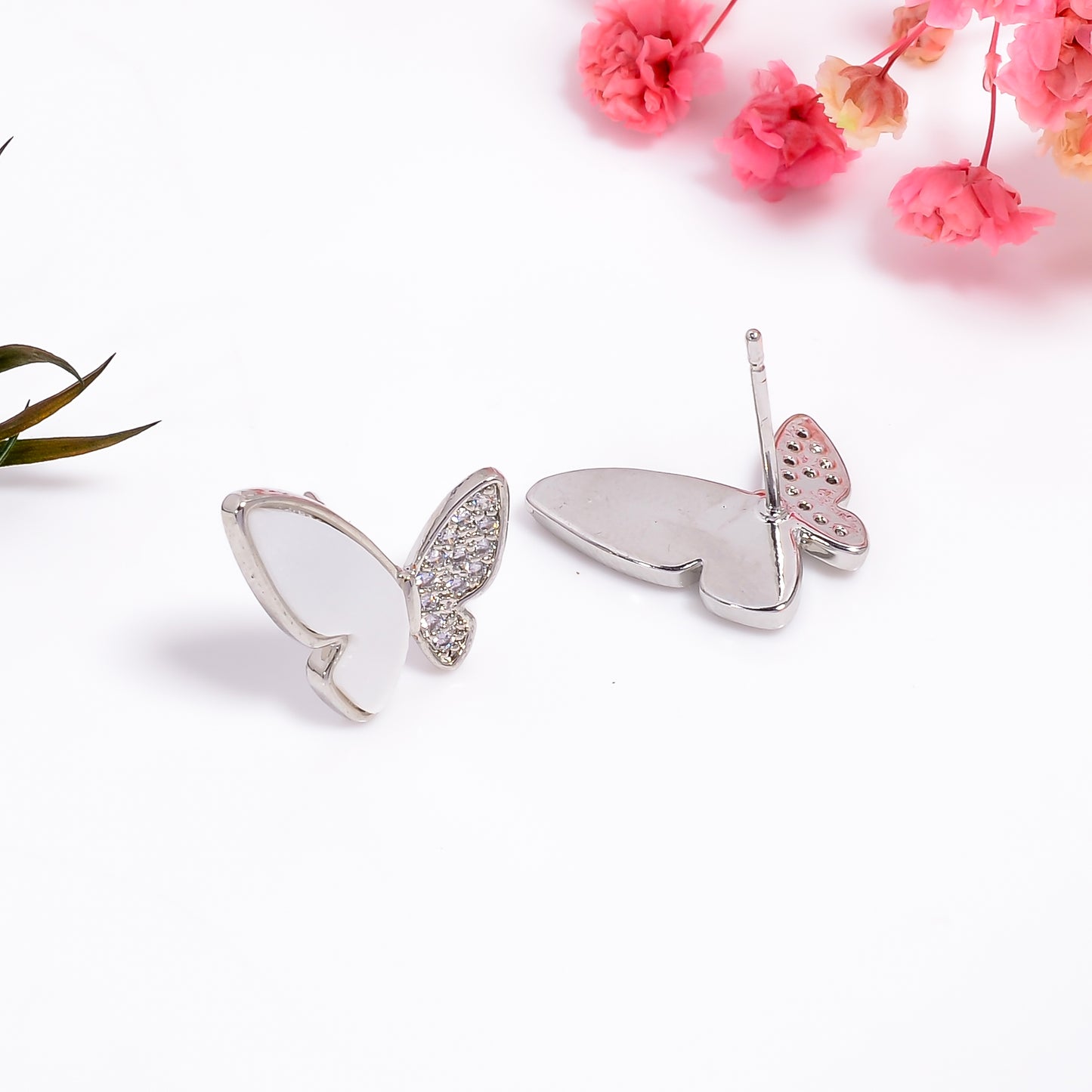 CZ Studded Butterfly Shaped Studs, Silver Butterfly Earrings, Enchanted Wings Stud Earrings, Rose Gold Earrings, Gift for Women & Girls