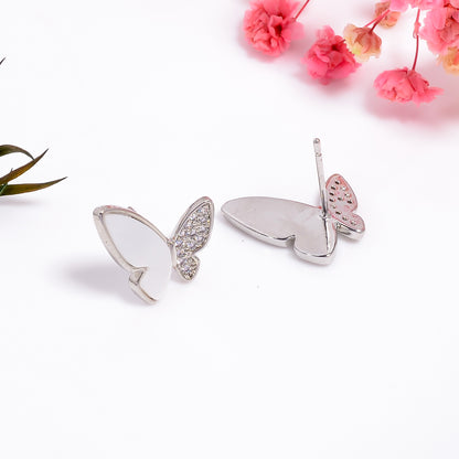 CZ Studded Butterfly Shaped Studs, Silver Butterfly Earrings, Enchanted Wings Stud Earrings, Rose Gold Earrings, Gift for Women & Girls