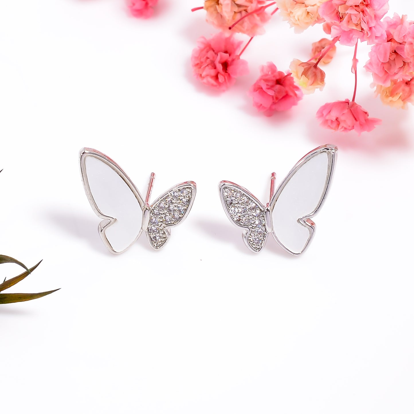 CZ Studded Butterfly Shaped Studs, Silver Butterfly Earrings, Enchanted Wings Stud Earrings, Rose Gold Earrings, Gift for Women & Girls