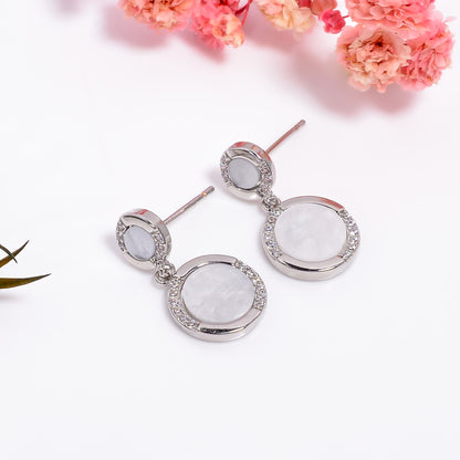Mother of Pearl Earrings, CZ Stone Earrings, Mother of Pearl Inlay Earrings for Women, Partywear Jewelry, Minimalist Jewelry for Her