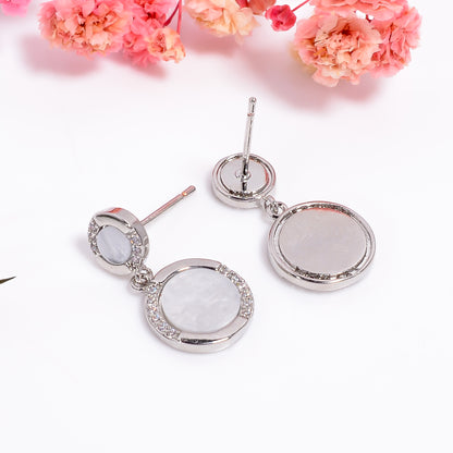 Mother of Pearl Earrings, CZ Stone Earrings, Mother of Pearl Inlay Earrings for Women, Partywear Jewelry, Minimalist Jewelry for Her