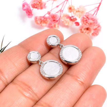 Mother of Pearl Earrings, CZ Stone Earrings, Mother of Pearl Inlay Earrings for Women, Partywear Jewelry, Minimalist Jewelry for Her