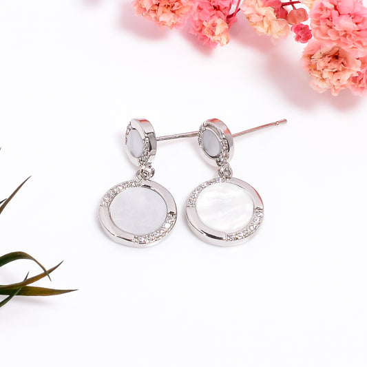 Mother of Pearl Earrings, CZ Stone Earrings, Mother of Pearl Inlay Earrings for Women, Partywear Jewelry, Minimalist Jewelry for Her