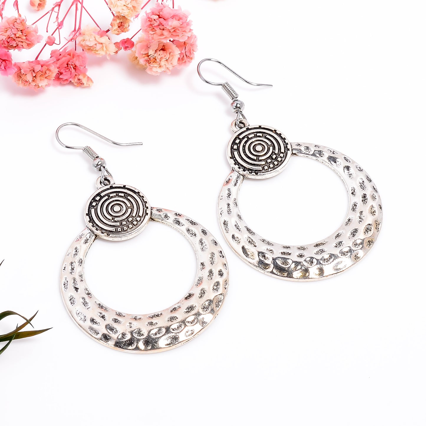Vintage Handmade Disc Earrings, Hammerd Silver Earrings, Tribal Theme Earrings, Boho Jewelry, Hollow Pattern Earrings, Gift for Her