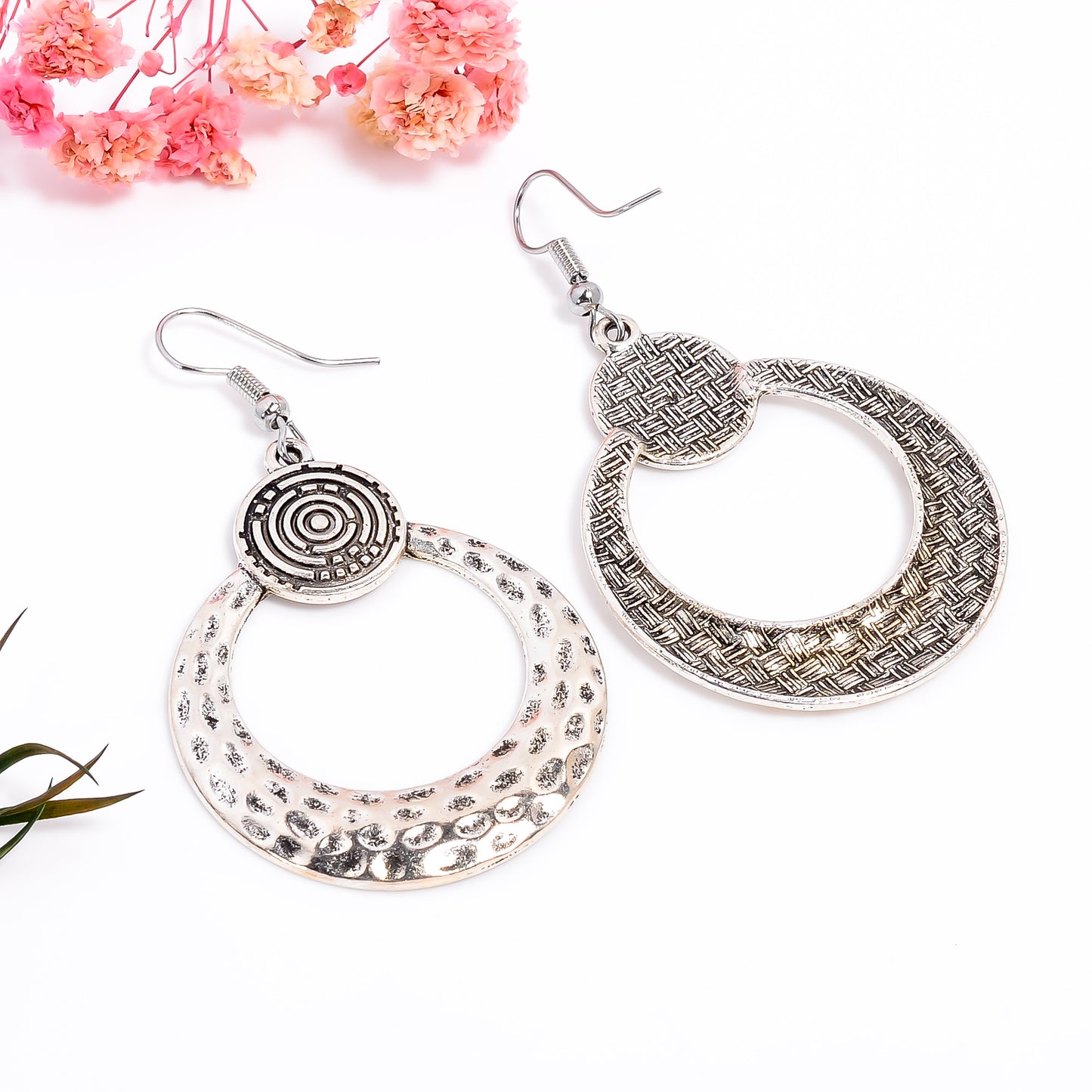 Vintage Handmade Disc Earrings, Hammerd Silver Earrings, Tribal Theme Earrings, Boho Jewelry, Hollow Pattern Earrings, Gift for Her