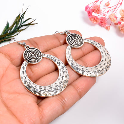 Vintage Handmade Disc Earrings, Hammerd Silver Earrings, Tribal Theme Earrings, Boho Jewelry, Hollow Pattern Earrings, Gift for Her