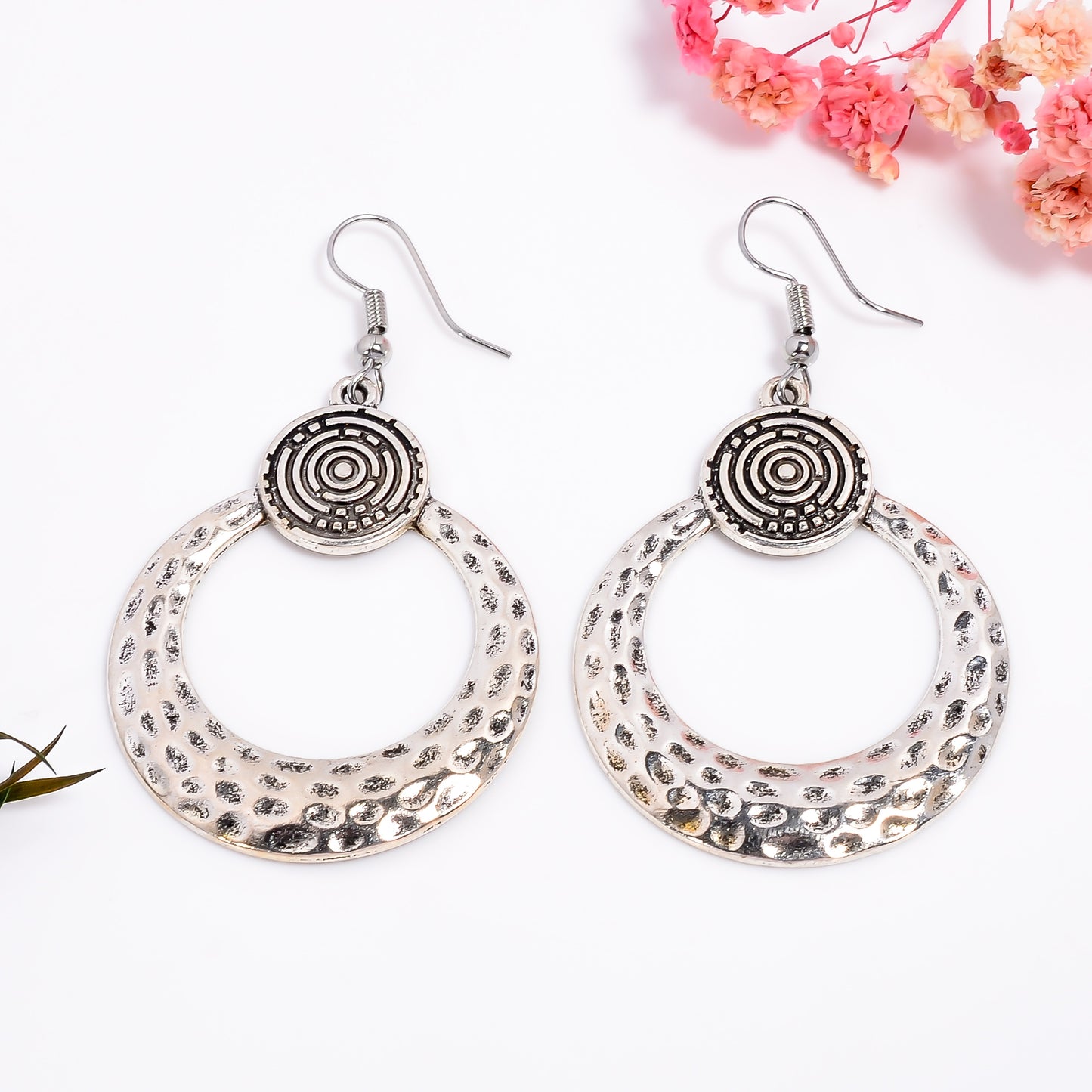 Vintage Handmade Disc Earrings, Hammerd Silver Earrings, Tribal Theme Earrings, Boho Jewelry, Hollow Pattern Earrings, Gift for Her