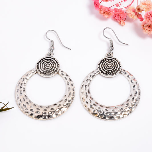 Vintage Handmade Disc Earrings, Hammerd Silver Earrings, Tribal Theme Earrings, Boho Jewelry, Hollow Pattern Earrings, Gift for Her
