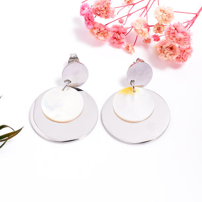 Gold Mother of Pearl Earrings, Statement Disc Earrings, Pearl Inlay Shell Dangle Earrings, Chic Style Jewelry for Women, Gift for Her