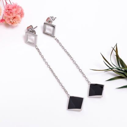 Black Onyx Earrings, Modern Geometric Long Dangle Earrings, Gold & Silver Earrings, Partywear Statement Earrings for Women, Gift for Her