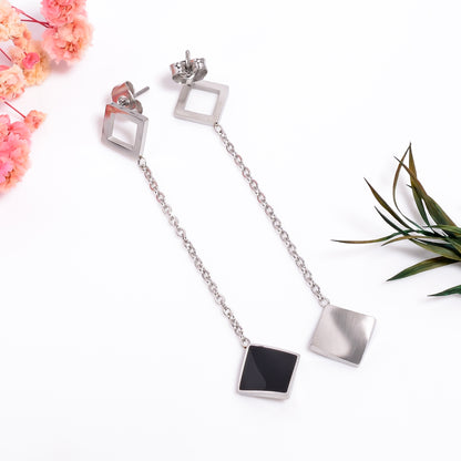 Black Onyx Earrings, Modern Geometric Long Dangle Earrings, Gold & Silver Earrings, Partywear Statement Earrings for Women, Gift for Her