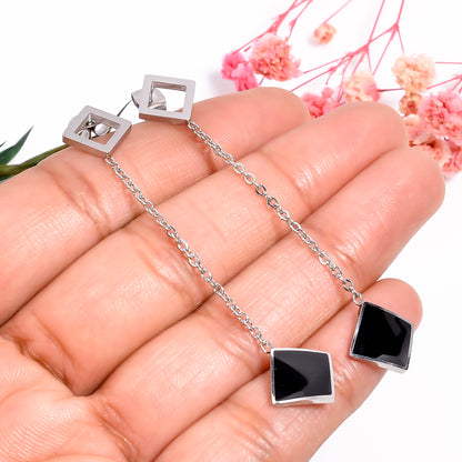 Black Onyx Earrings, Modern Geometric Long Dangle Earrings, Gold & Silver Earrings, Partywear Statement Earrings for Women, Gift for Her