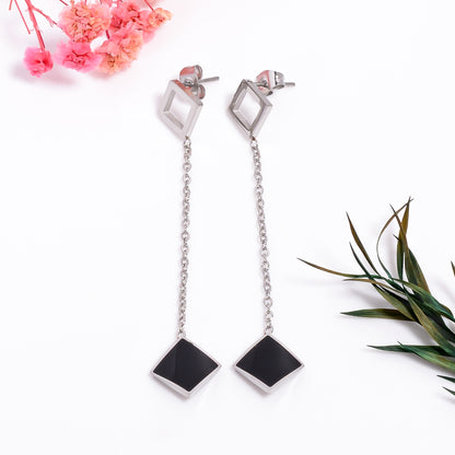 Black Onyx Earrings, Modern Geometric Long Dangle Earrings, Gold & Silver Earrings, Partywear Statement Earrings for Women, Gift for Her
