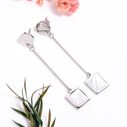 Gold Pearl Dangle Earrings, Geometric Design, Mother of Pearl Inlay Earrings, Silver Pearl Earrings, Jewelry for Women, Gift for Her
